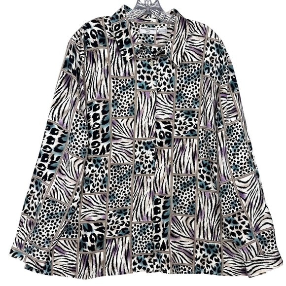 Alfred Dunner Animal Print Top Plus 2X/22W Safari Career Artsy Y2K Patchwork - Picture 1 of 8